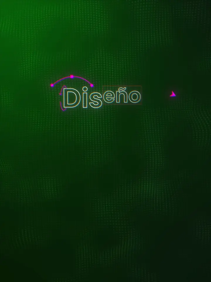 Neon kinetic type reading Diseño with animation bezier handles on a green field